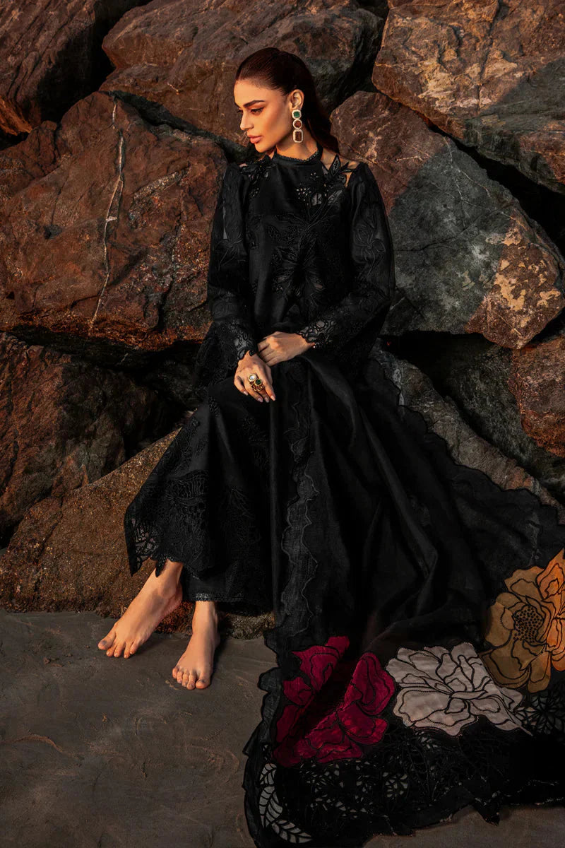 KH 2640-3 Pc Embroidered Lawn Shirt with Embroidered Organza Dupatta With Patches