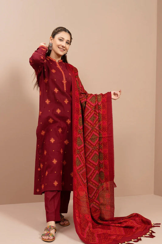 RS 705-3 Piece Embroidered Dhanak Shirt WithPrinted Wool Shawl