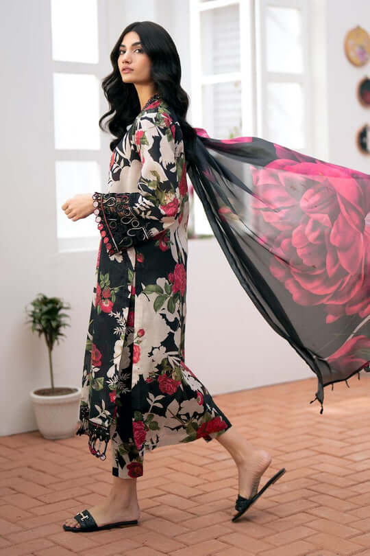BQ 03-3 Piece Unstitched Heavy Embroidered Lawn Suit ( Printed Lawn Dupatta )