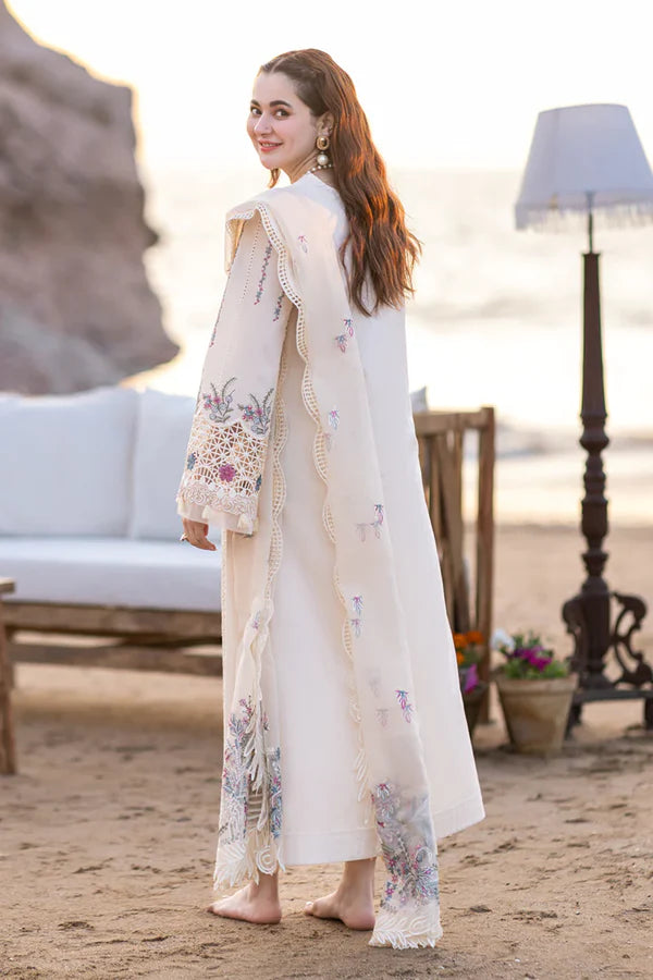 QL 2605-3 Pc Embroidered Lawn Shirt with Embroidered Organza Dupatta