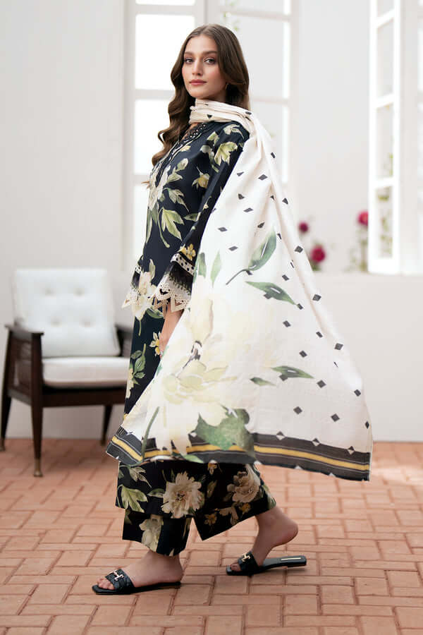 BQ 05-3 Piece Unstitched Heavy Embroidered Lawn Suit ( Printed Lawn Dupatta )