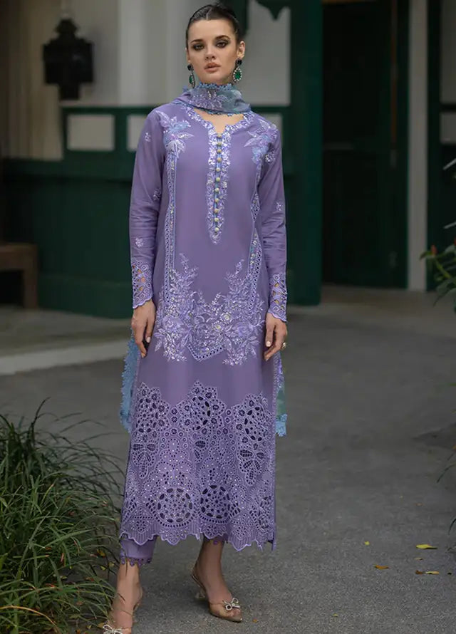 OR 86-3 Piece Embroidered Lawn Shirt with Printed Silk Dupatta