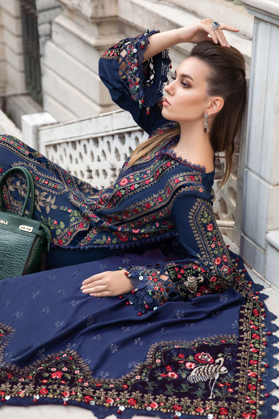 MB 965- 3 Piece Dhanak Embroidery Suit With Four Sides Embroidery Dhanak Shawl