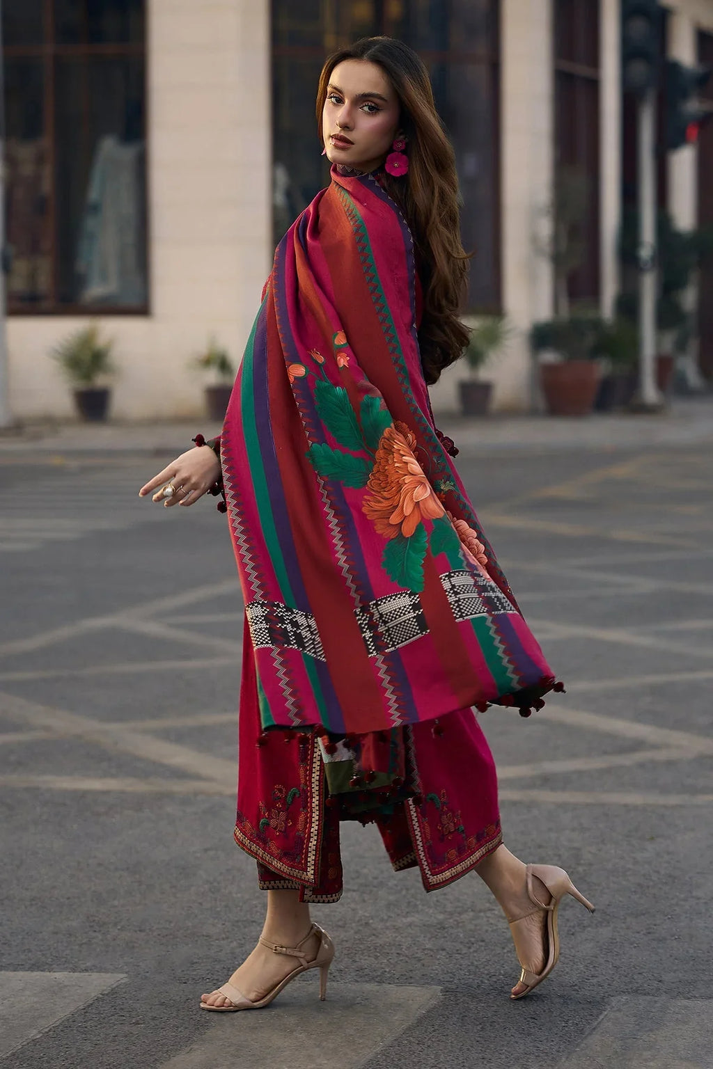 CZ 2980-3 Piece Unstitched Heavy Embroidered Dhanak Suit ( Digital Printed Shawl)