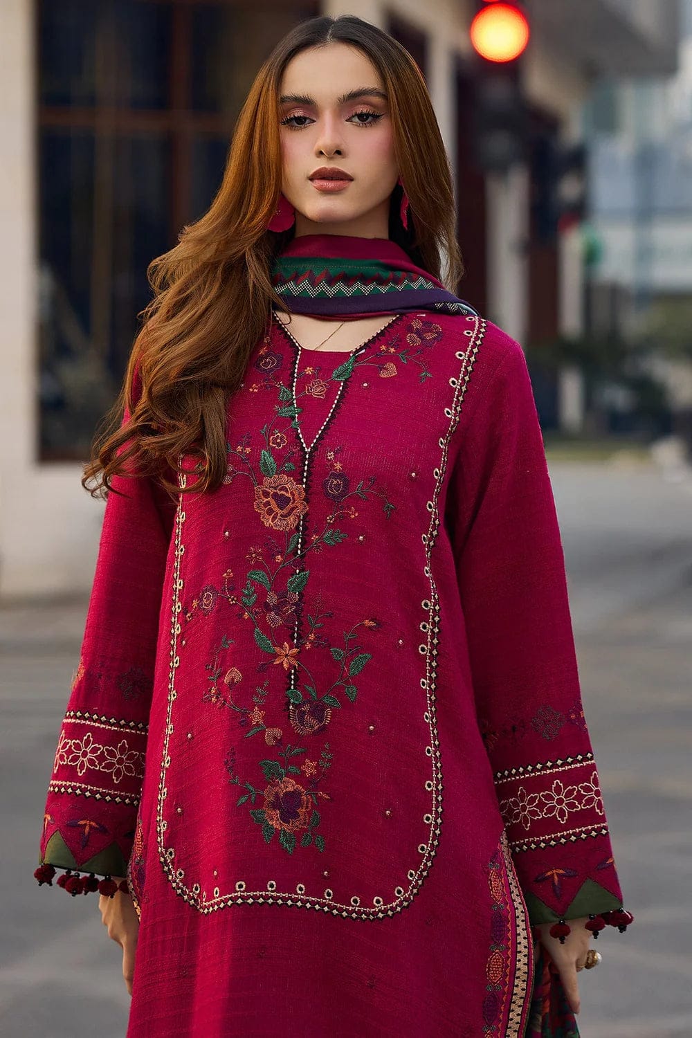 CZ 2980-3 Piece Unstitched Heavy Embroidered Dhanak Suit ( Digital Printed Shawl)