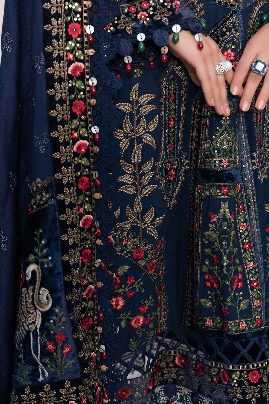 MB 965- 3 Piece Dhanak Embroidery Suit With Four Sides Embroidery Dhanak Shawl
