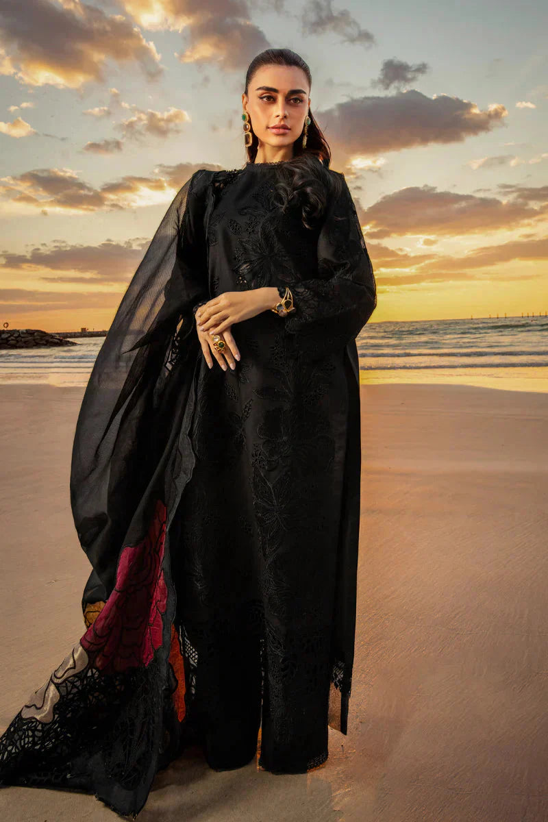 KH 2640-3 Pc Embroidered Lawn Shirt with Embroidered Organza Dupatta With Patches